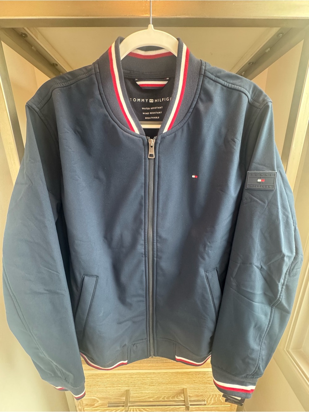 Tommy Hilfiger Navy Bomber Jacket with Red & White Trim